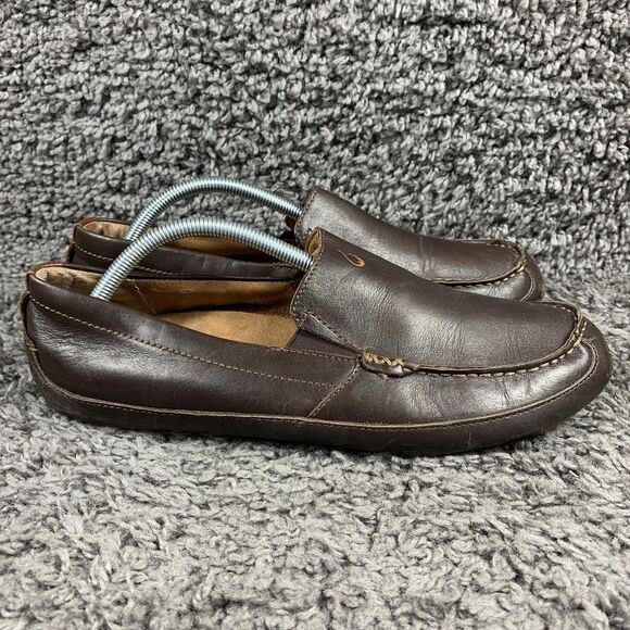 OluKai Men's Size 10 Akepa Moc Brown Leather Driving Loafers Shoes - Picture 3 of 8